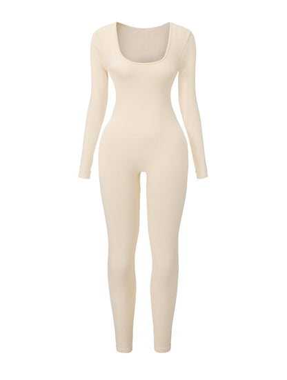 Ribbed Square Neck Jumpsuit - HeyShape