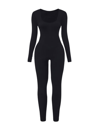 Ribbed Square Neck Jumpsuit - HeyShape