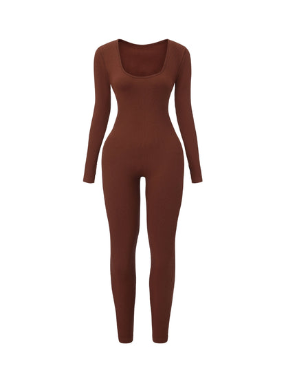 Ribbed Square Neck Jumpsuit - HeyShape