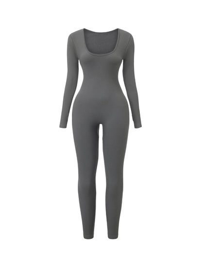 Ribbed Square Neck Jumpsuit - HeyShape