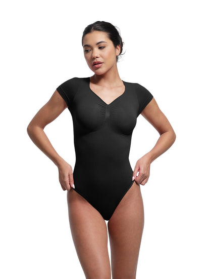 V-Neck Sculpting Tee Bodysuit - HeyShape