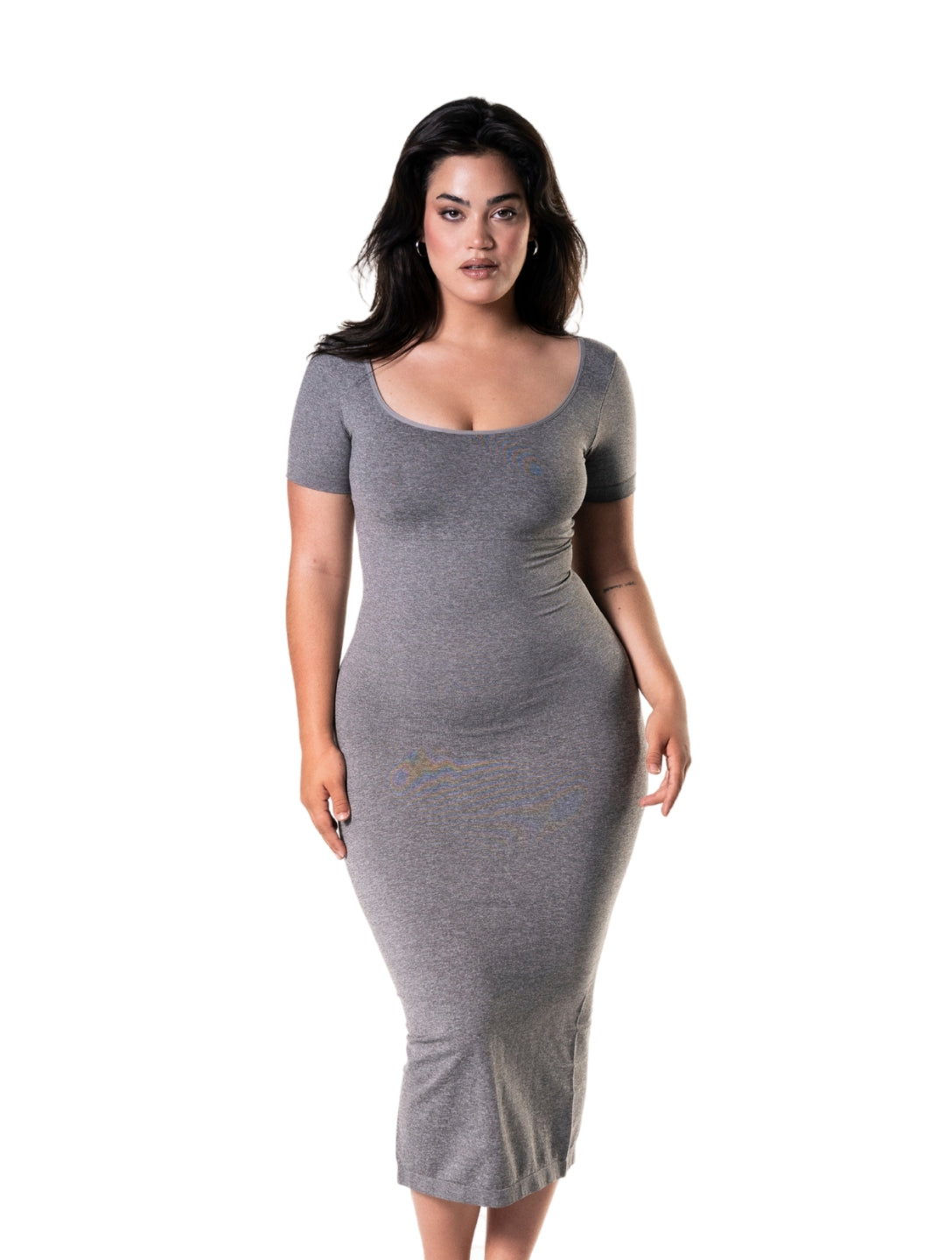 Bodycon Shapewear Midi Slit Dress with Short Sleeves - HeyShape