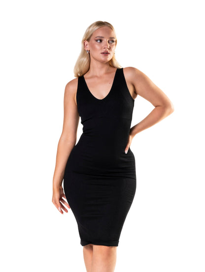 Deep V-Neck Seamless Midi Dress - HeyShape