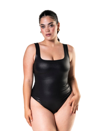 Leather Look Snatched Bodysuit - HeyShape