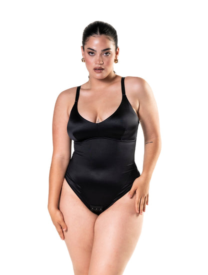 Satin Snatched Thong Bodysuit - HeyShape