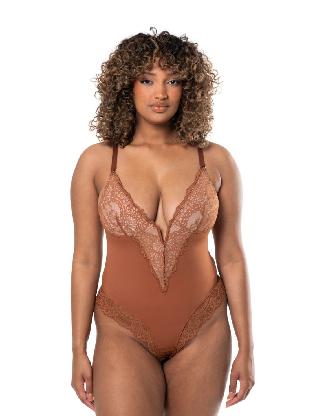 V-Neck Half Laced Bodysuit - HeyShape